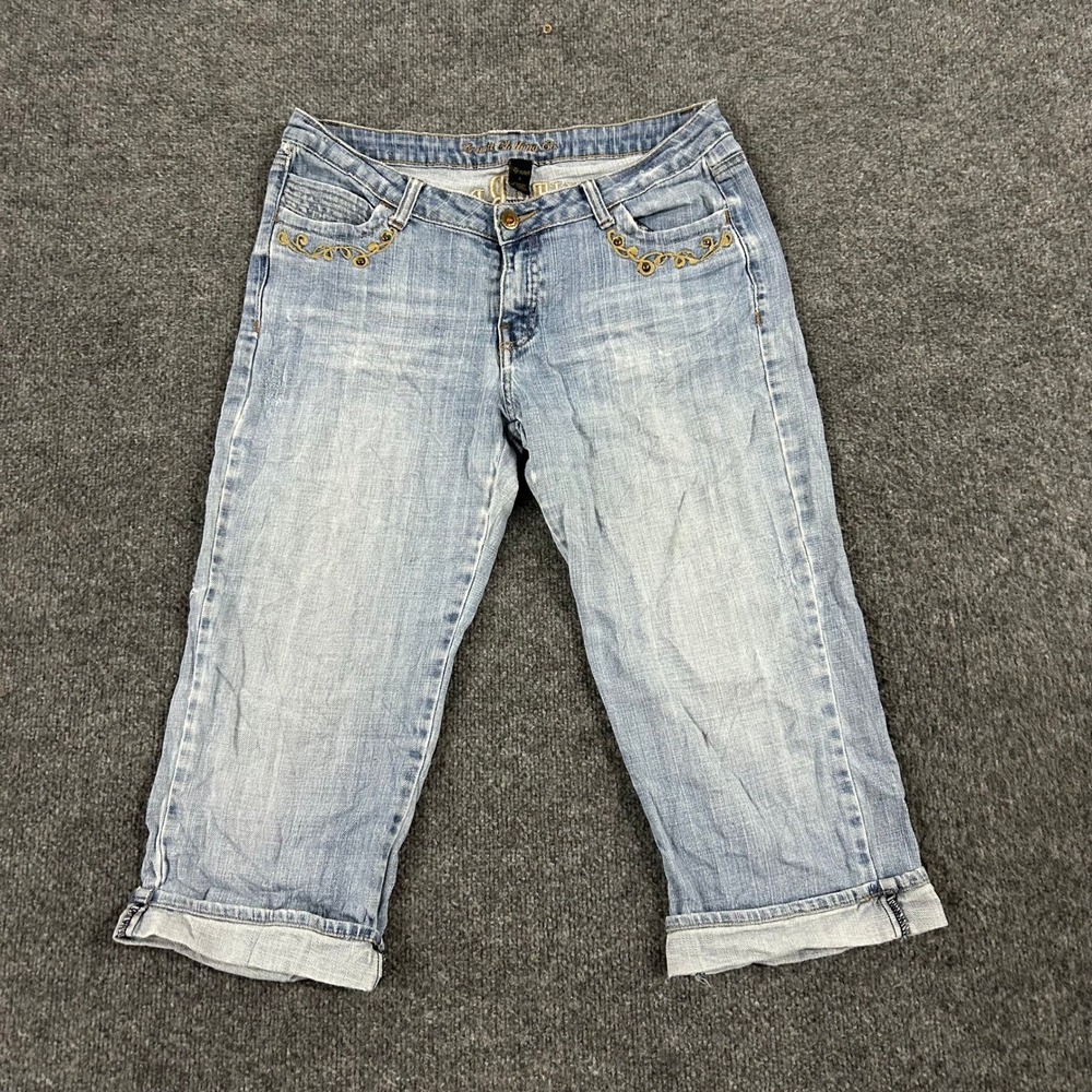 G-Unit Capri Jeans Womens Size 9 Blue Embroidered Denim Cropped Y2K Stretch